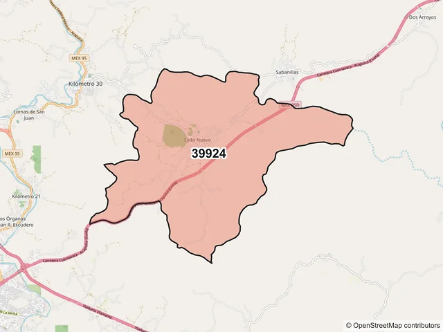 Mapa del código postal 39924, Acapulco de Juárez, Guerrero