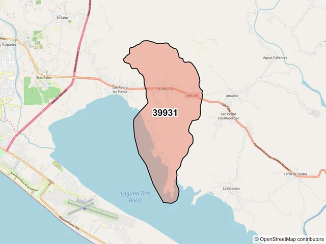 Mapa del código postal 39931, Acapulco de Juárez, Guerrero