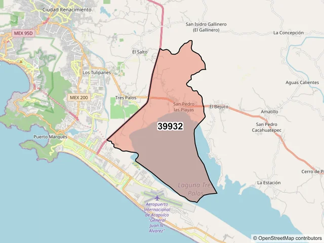 Mapa del código postal 39932, Acapulco de Juárez, Guerrero