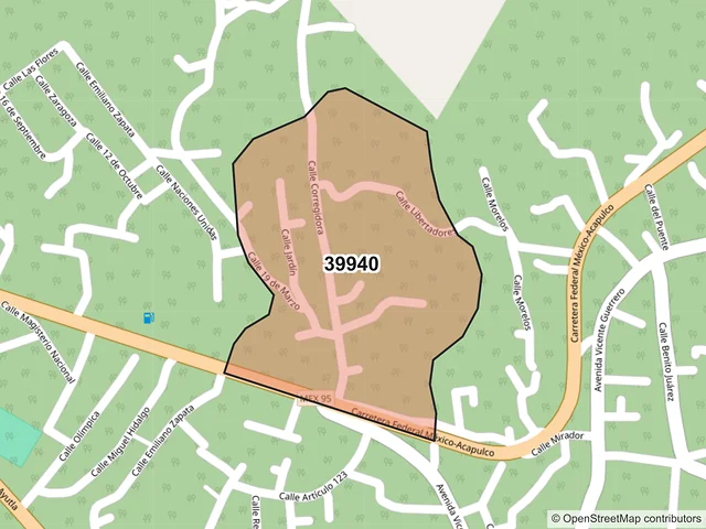 Mapa del código postal 39940, Juan R. Escudero, Guerrero