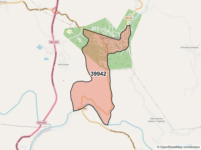 Mapa del código postal 39942, Juan R. Escudero, Guerrero