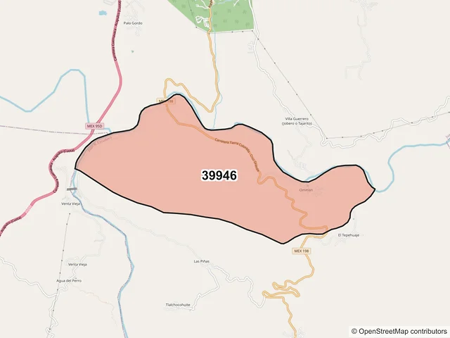 Mapa del código postal 39946, Juan R. Escudero, Guerrero