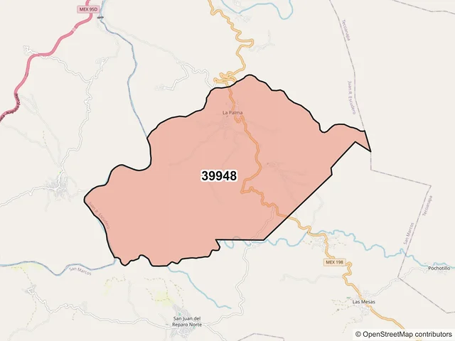 Mapa del código postal 39948, Juan R. Escudero, Guerrero