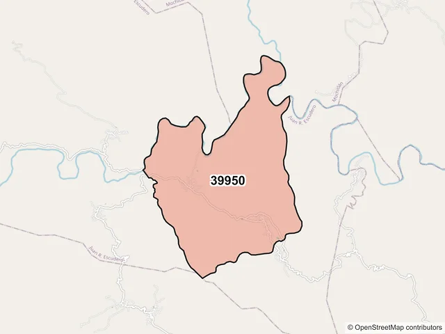 Mapa del código postal 39950, Juan R. Escudero, Guerrero