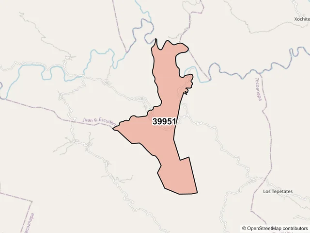 Mapa del código postal 39951, Juan R. Escudero, Guerrero