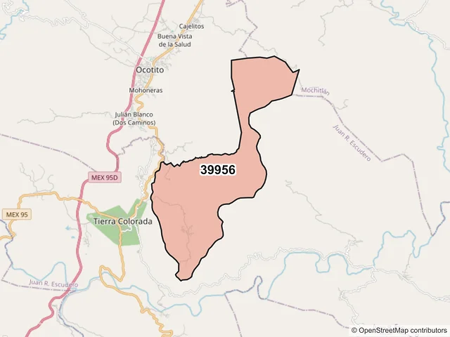 Mapa del código postal 39956, Juan R. Escudero, Guerrero