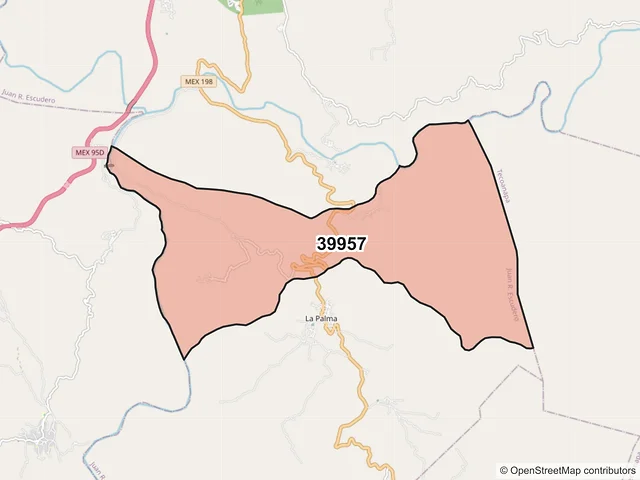 Mapa del código postal 39957, Juan R. Escudero, Guerrero