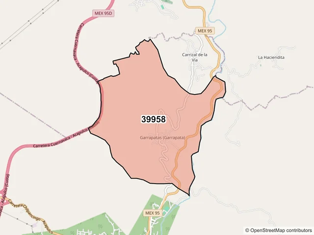 Mapa del código postal 39958, Juan R. Escudero, Guerrero