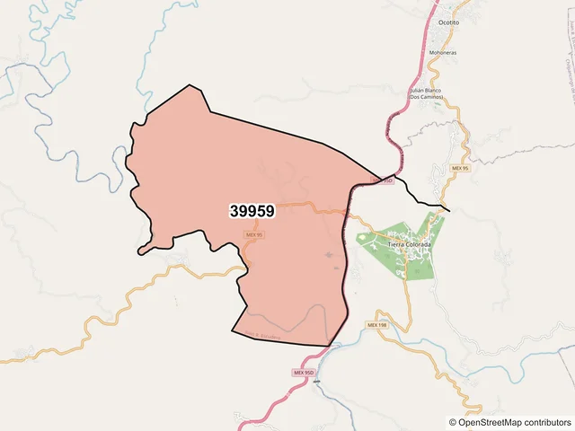 Mapa del código postal 39959, Juan R. Escudero, Guerrero