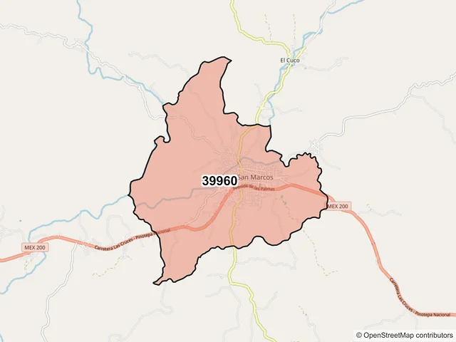 Mapa del código postal 39960, San Marcos, Guerrero