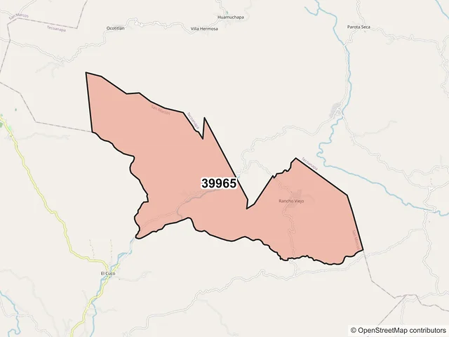 Mapa del código postal 39965, San Marcos, Guerrero