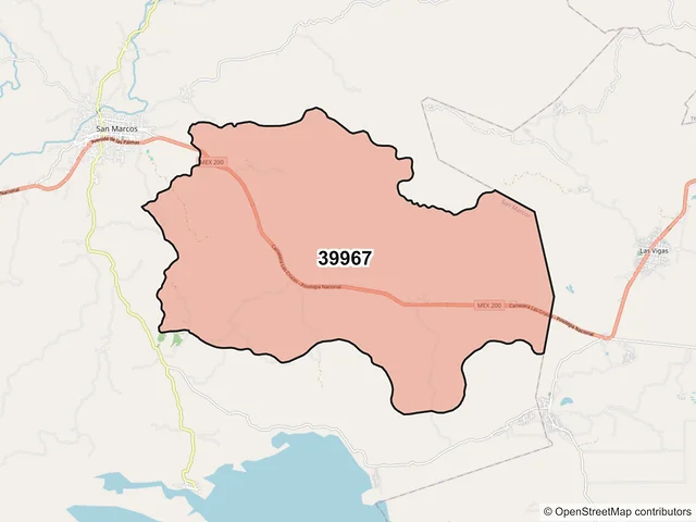 Mapa del código postal 39967, San Marcos, Guerrero