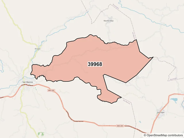 Mapa del código postal 39968, San Marcos, Guerrero
