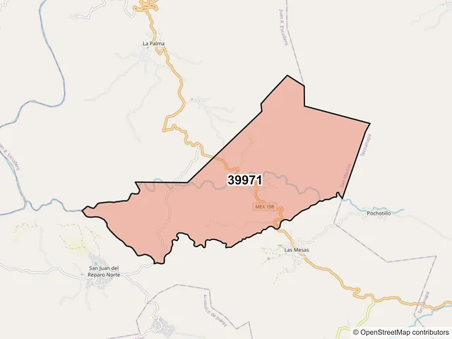 Mapa del código postal 39971, San Marcos, Guerrero