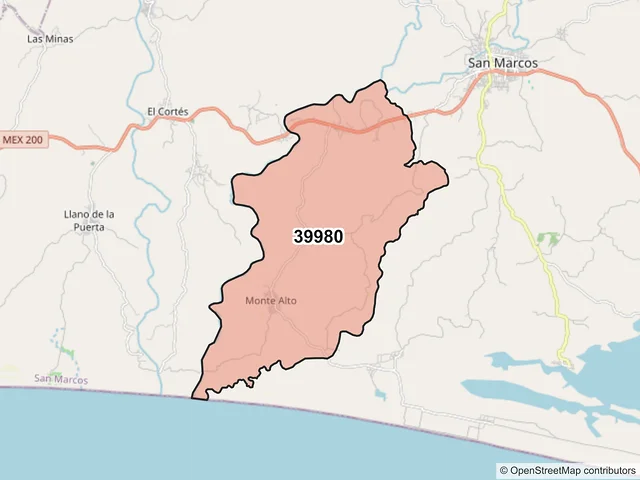 Mapa del código postal 39980, San Marcos, Guerrero