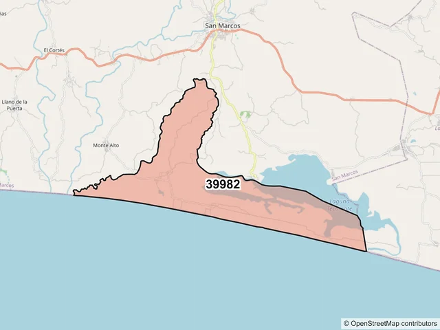 Mapa del código postal 39982, San Marcos, Guerrero