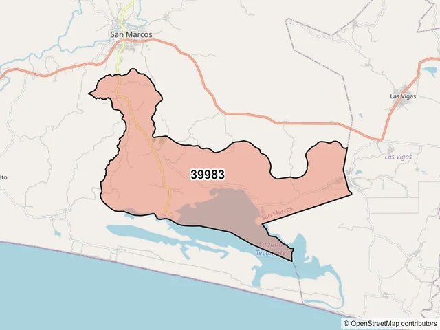 Mapa del código postal 39983, San Marcos, Guerrero