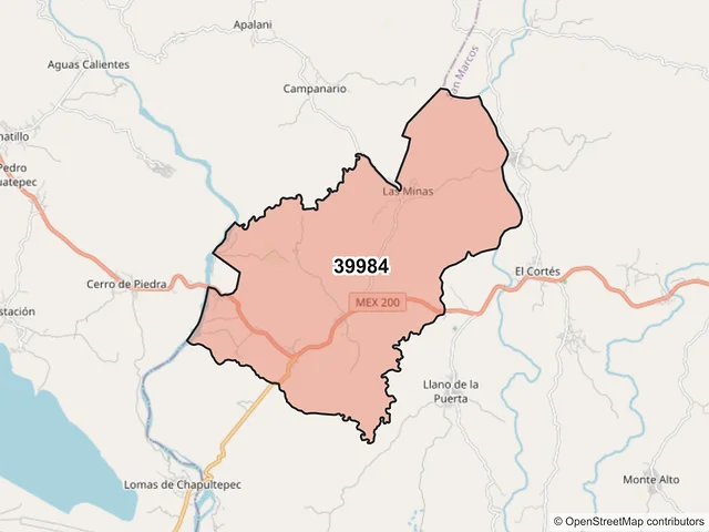 Mapa del código postal 39984, San Marcos, Guerrero