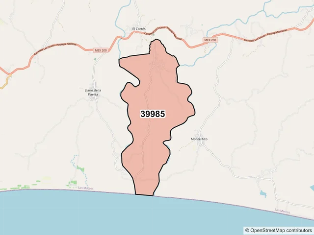 Mapa del código postal 39985, San Marcos, Guerrero