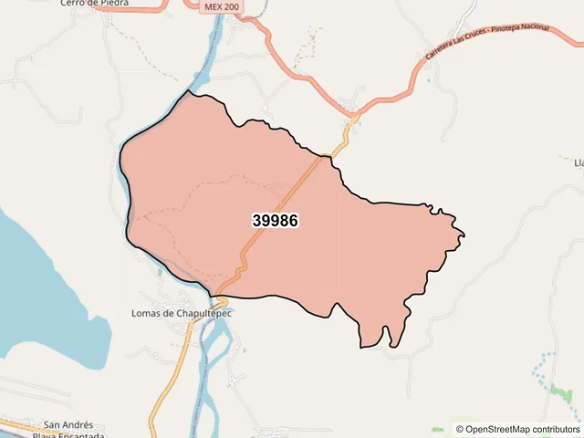 Mapa del código postal 39986, San Marcos, Guerrero