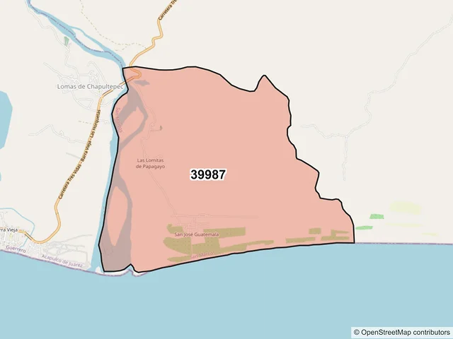 Mapa del código postal 39987, San Marcos, Guerrero