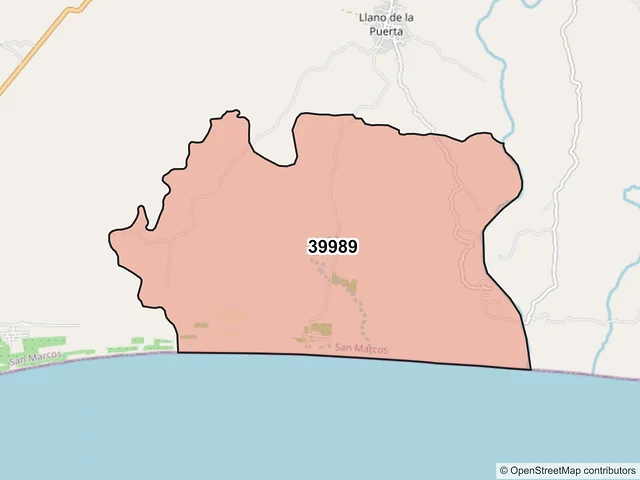 Mapa del código postal 39989, San Marcos, Guerrero