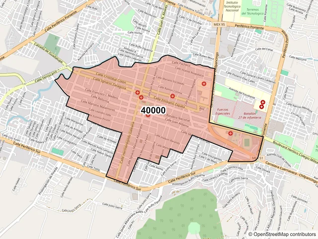 Mapa del código postal 40000, Iguala de la Independencia, Guerrero