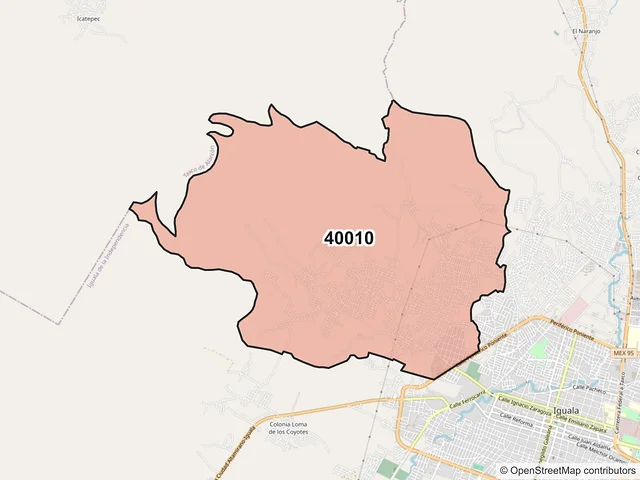 Mapa del código postal 40010, Iguala de la Independencia, Guerrero