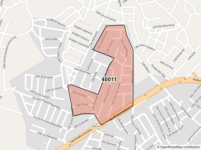 Mapa del código postal 40011, Iguala de la Independencia, Guerrero