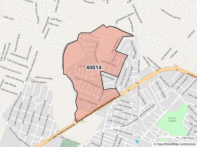 Mapa del código postal 40014, Iguala de la Independencia, Guerrero