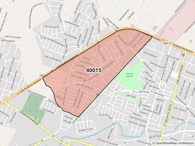 Mapa del código postal 40015, Iguala de la Independencia, Guerrero