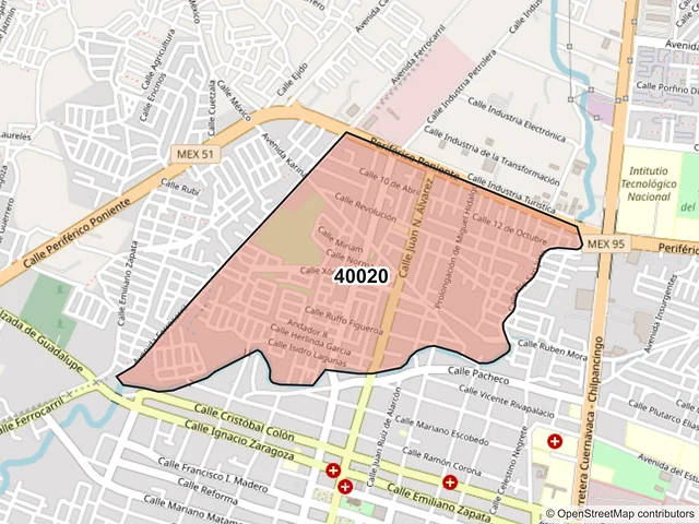 Mapa del código postal 40020, Iguala de la Independencia, Guerrero