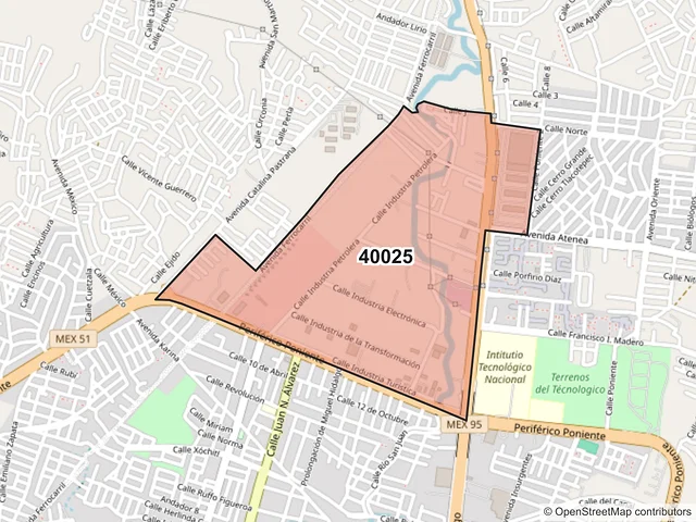 Mapa del código postal 40025, Iguala de la Independencia, Guerrero