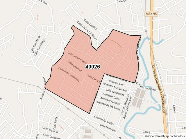 Mapa del código postal 40026, Iguala de la Independencia, Guerrero