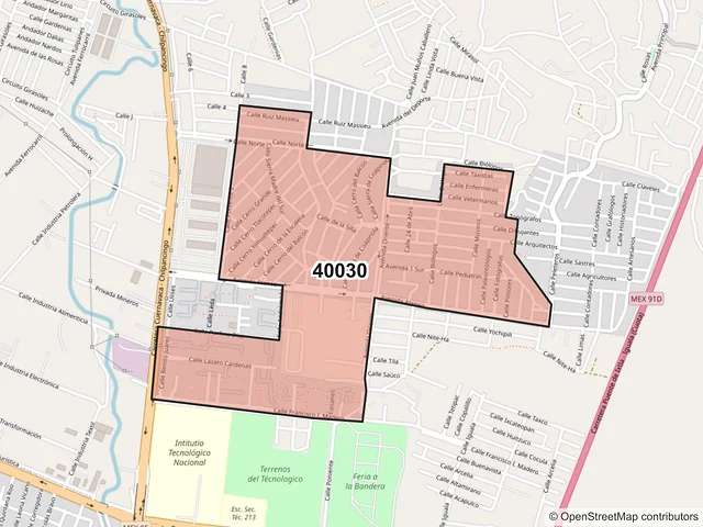 Mapa del código postal 40030, Iguala de la Independencia, Guerrero