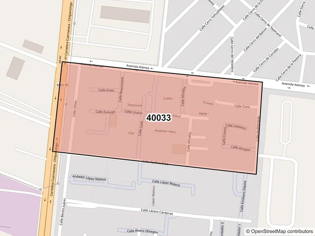 Mapa del código postal 40033, Iguala de la Independencia, Guerrero