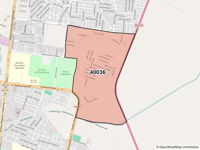 Mapa del código postal 40036, Iguala de la Independencia, Guerrero