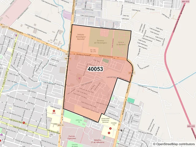 Mapa del código postal 40053, Iguala de la Independencia, Guerrero