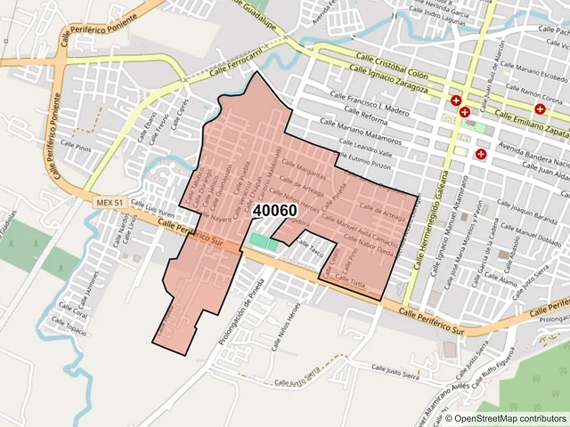 Mapa del código postal 40060, Iguala de la Independencia, Guerrero