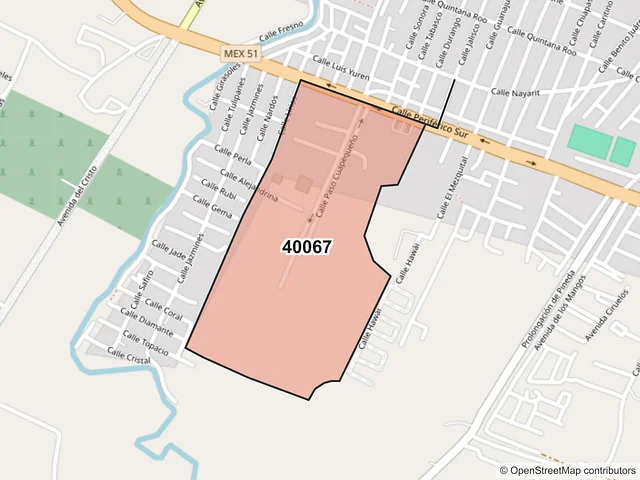 Mapa del código postal 40067, Iguala de la Independencia, Guerrero