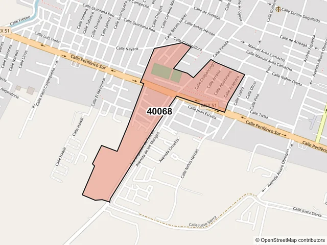 Mapa del código postal 40068, Iguala de la Independencia, Guerrero