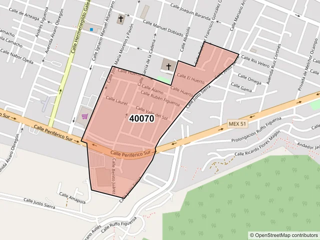 Mapa del código postal 40070, Iguala de la Independencia, Guerrero