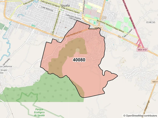 Mapa del código postal 40080, Iguala de la Independencia, Guerrero