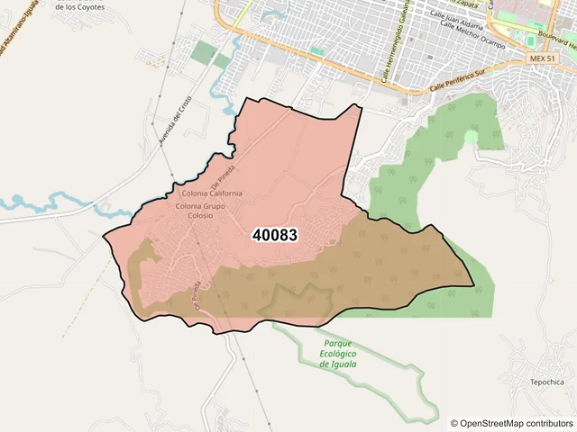 Mapa del código postal 40083, Iguala de la Independencia, Guerrero