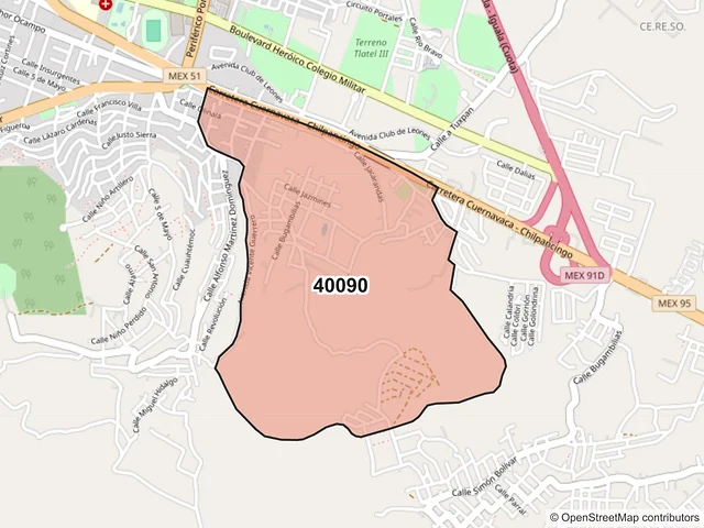 Mapa del código postal 40090, Iguala de la Independencia, Guerrero