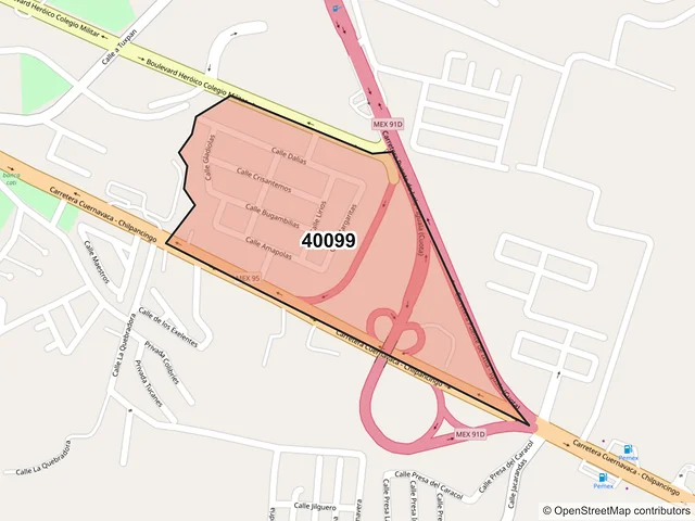 Mapa del código postal 40099, Iguala de la Independencia, Guerrero