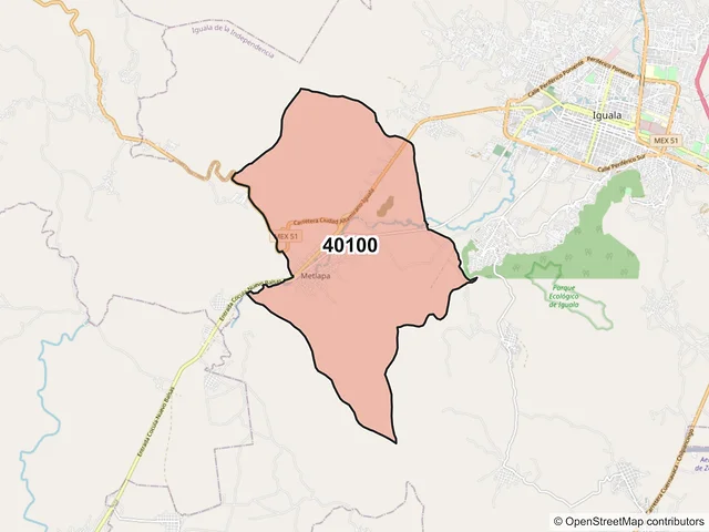 Mapa del código postal 40100, Iguala de la Independencia, Guerrero