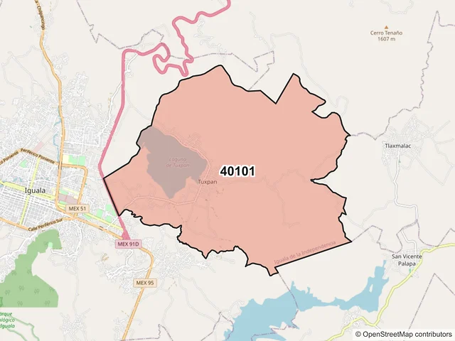 Mapa del código postal 40101, Iguala de la Independencia, Guerrero