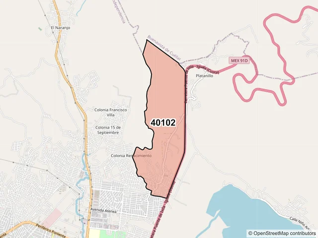 Mapa del código postal 40102, Iguala de la Independencia, Guerrero