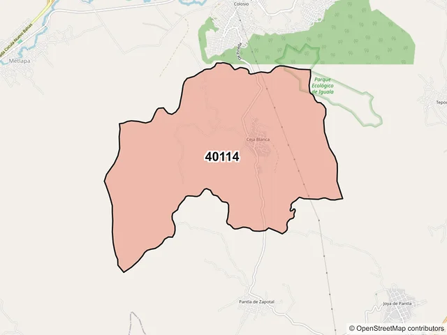 Mapa del código postal 40114, Iguala de la Independencia, Guerrero